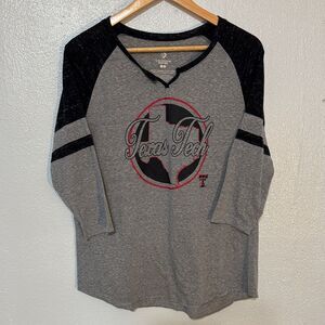 Texas Tech Red Raiders Womens Gray Black Raglan V-Neck Athletic Tee Shirt Top XL